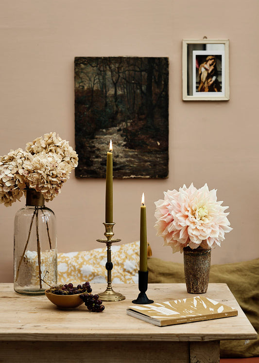 Olive Beeswax Dinner Candles