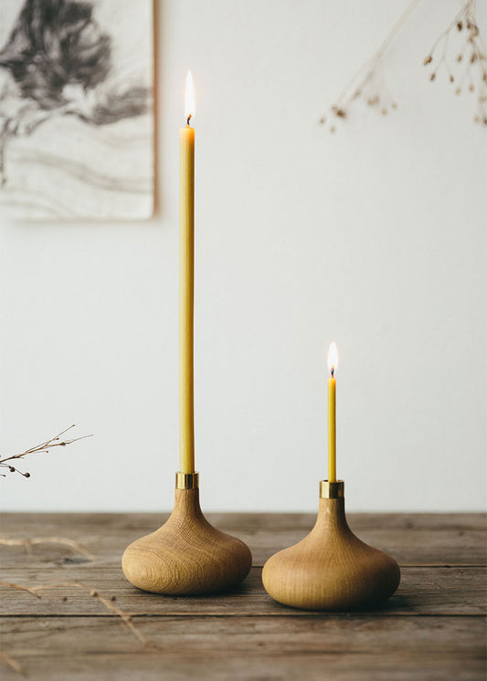 Brass & Oak Candle Holder